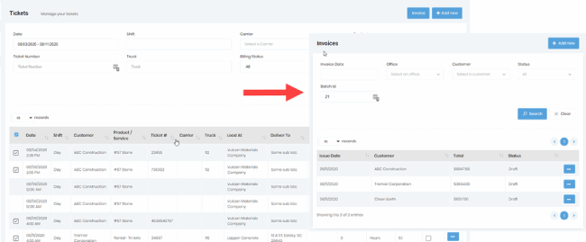 Invoice creation process in Dump Truck Dispatcher