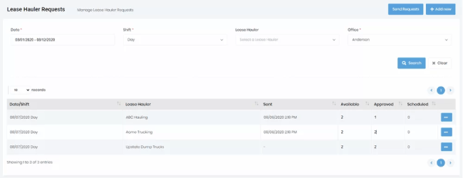 Lease hauler job request management interface