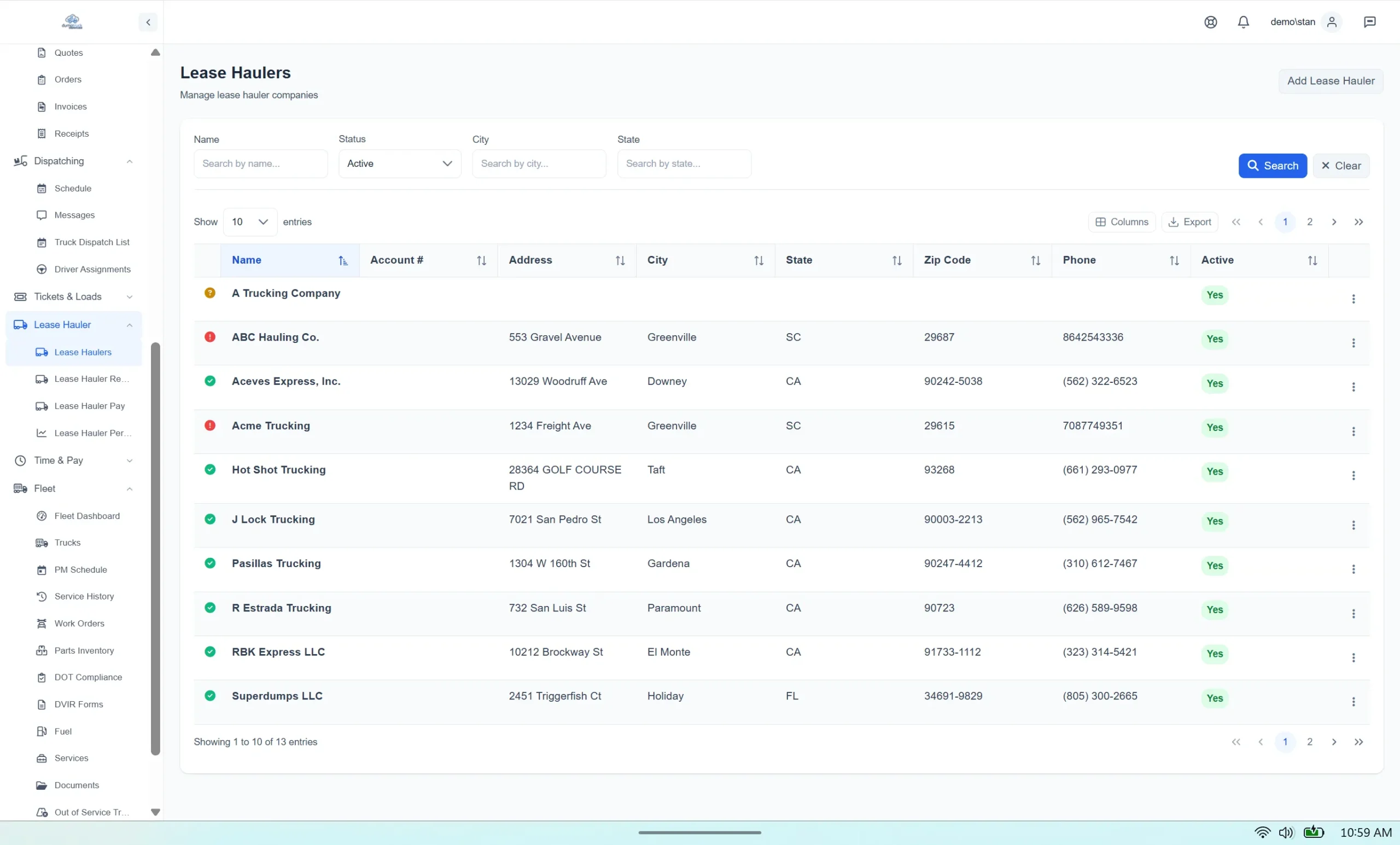 Lease haulers subcontractor portal